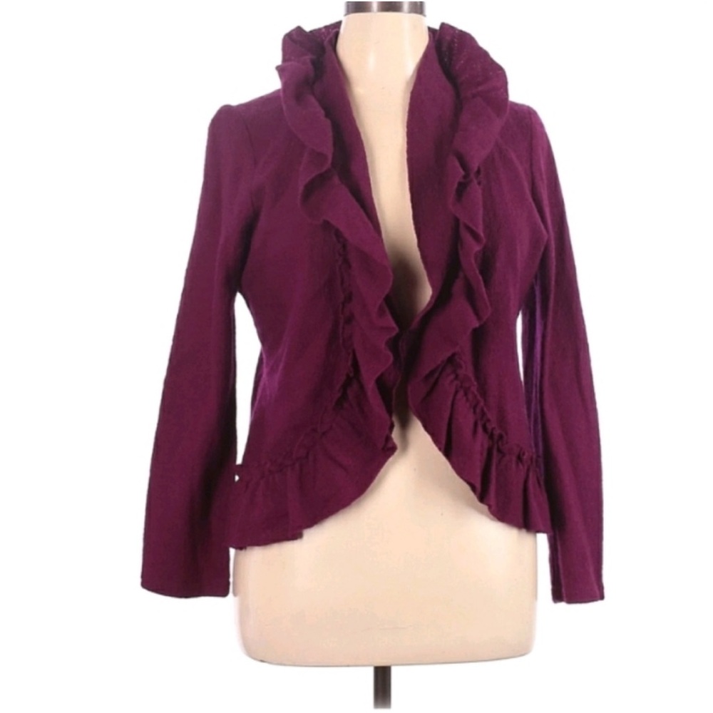 Christopher & Banks Purple Ruffled Wool Cardigan